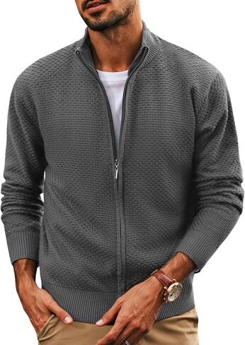 PJ PAUL JONES Men's Full Zip Cardigan Sweaters Casual Stand Collar Cardigan Slim Fit Knitted Sweater in Saudi Arabia