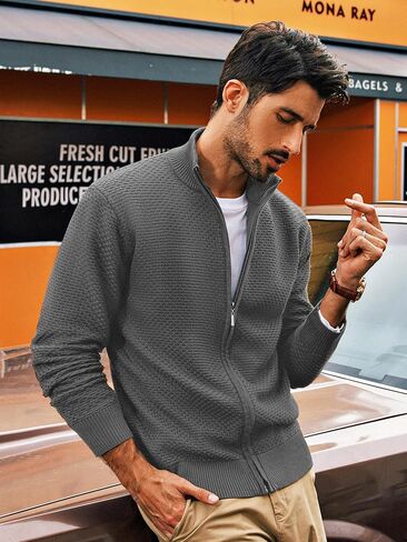 PJ PAUL JONES Men's Full Zip Cardigan Sweaters Casual Stand Collar Cardigan Slim Fit Knitted Sweater in Saudi Arabia