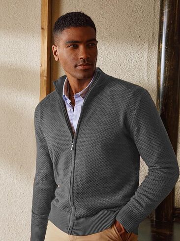PJ PAUL JONES Men's Full Zip Cardigan Sweaters Casual Stand Collar Cardigan Slim Fit Knitted Sweater in Saudi Arabia