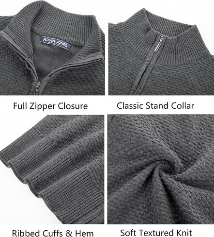 PJ PAUL JONES Men's Full Zip Cardigan Sweaters Casual Stand Collar Cardigan Slim Fit Knitted Sweater in Saudi Arabia