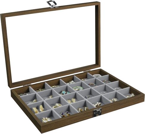 Stratalife Wood Jewelry Organizer Jewelry Tray 40 Grid Jewelry Holder Organizer Jewelry Box Jewelry Tray with Lid Earring Organizer Jewelry Storage Jewelry Trays for Drawers Vintage Style in Saudi Arabia