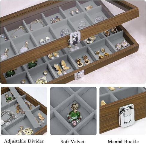 Stratalife Wood Jewelry Organizer Jewelry Tray 40 Grid Jewelry Holder Organizer Jewelry Box Jewelry Tray with Lid Earring Organizer Jewelry Storage Jewelry Trays for Drawers Vintage Style in Saudi Arabia