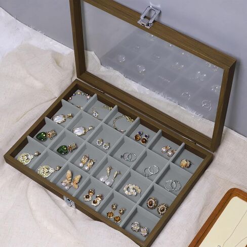 Stratalife Wood Jewelry Organizer Jewelry Tray 40 Grid Jewelry Holder Organizer Jewelry Box Jewelry Tray with Lid Earring Organizer Jewelry Storage Jewelry Trays for Drawers Vintage Style in Saudi Arabia