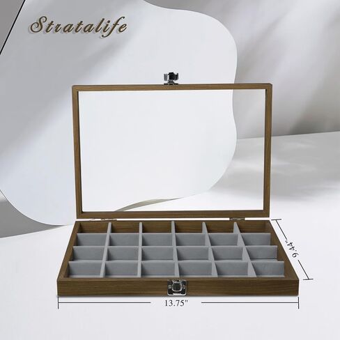 Stratalife Wood Jewelry Organizer Jewelry Tray 40 Grid Jewelry Holder Organizer Jewelry Box Jewelry Tray with Lid Earring Organizer Jewelry Storage Jewelry Trays for Drawers Vintage Style in Saudi Arabia