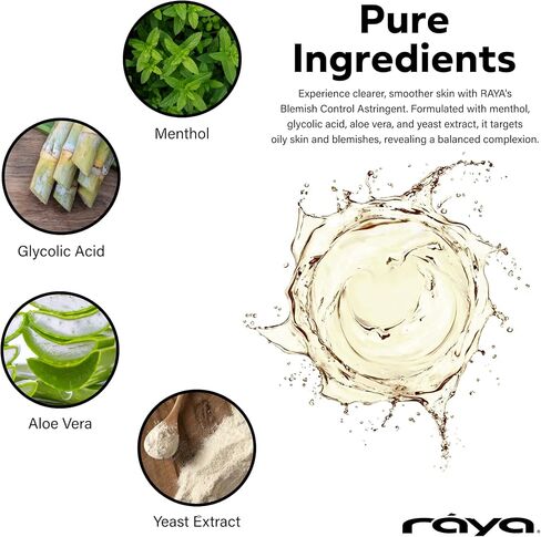 RAYA Blemish Control Astringent 6 oz (705) | Facial Toner for Very Oily and Break-Out Skin | Helps Normalize pH Levels and Regulate Oil Gland Secretion | Made with Vitamin-B | Great for Teens in Saudi Arabia
