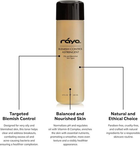 RAYA Blemish Control Astringent 6 oz (705) | Facial Toner for Very Oily and Break-Out Skin | Helps Normalize pH Levels and Regulate Oil Gland Secretion | Made with Vitamin-B | Great for Teens in Saudi Arabia