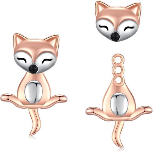 Hypoallergenic Fox/Koala/Cat Stud Earrings for Women 925 Sterling Silver Animal Ear Jacket Earrings Jewelry Gifts for Sensitive Ears in Saudi Arabia
