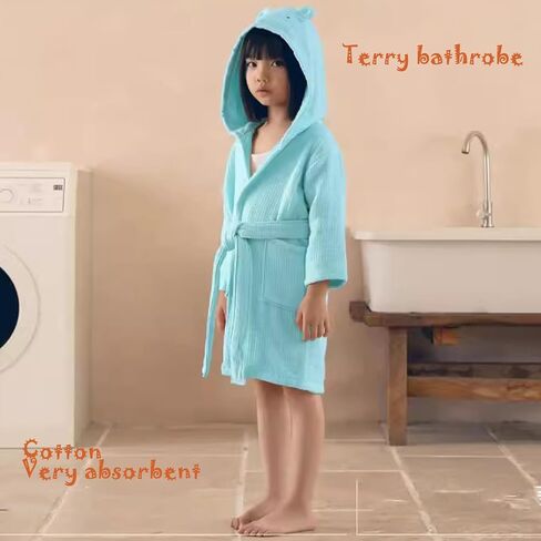 Boys Girls Terry Bathrobe, 100% Cotton Towel Robe ，Hooded Toddler Soft Fuzzy Robe For Kids 2-9Years in Saudi Arabia