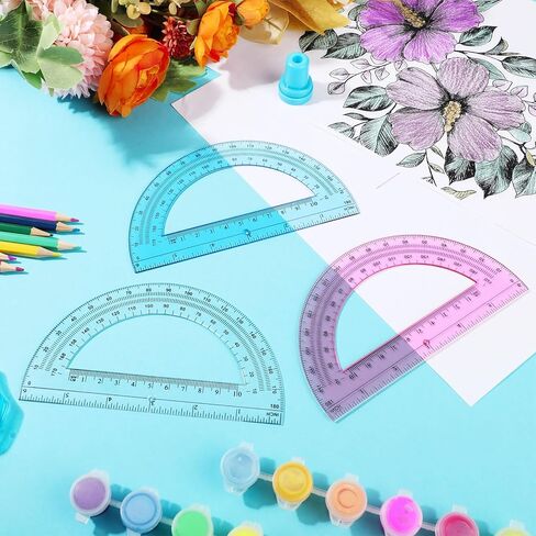 Zonon 12 Pack 6 Inch Plastic Protractor Back to School Protractors 180 Degrees Pink Blue Clear Protractors for Classroom Math Teacher Student Office Supplies in Kuwait
