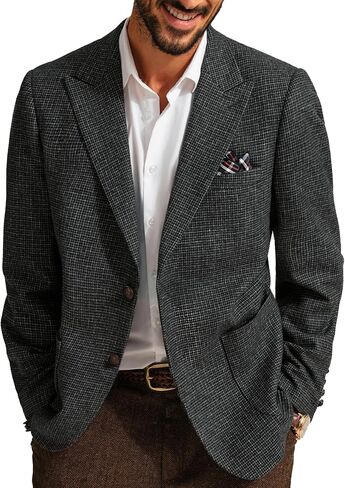 PJ PAUL JONES Mens Blazer Vintage Herringbone Tweed Blazer Two Button Wool Blend Sport Coat with Pocket Square in Saudi Arabia