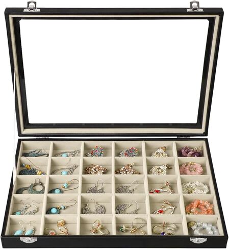 Stratalife Jewelry Holder Organizer Jewelry Drawer Organizer Earring Holder Jewelry Organizer Tray Earring Organizer for Women Girls Anti Tarnish Jewelry Box 30 Grid (Blue Black) in Saudi Arabia