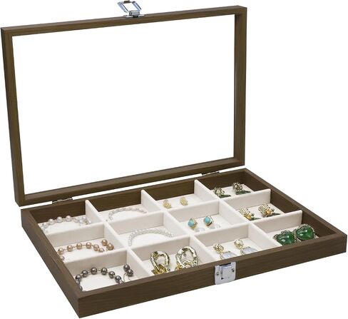 Wudygirl Jewelry Box for Women Wooden Jewelry Organizer 30 Grid Jewelry Box with Hinged Lid Earring Holder Organizer Jewelry Tray for Rings Bracelets Brooches (Gray 30 Grid) in Saudi Arabia