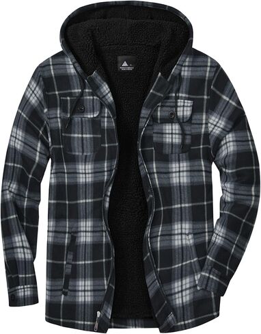 SCODI Men's Flannel Jacket Sherpa Lined Hoodies Zip Up Fleece Plaid Shirt Jackets Winter Outdoor Coat Warm Outwear in Saudi Arabia