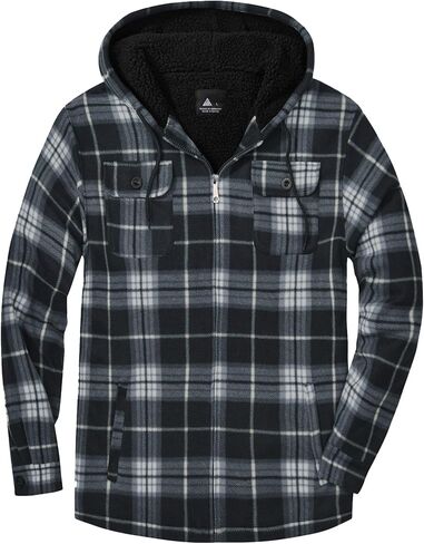 SCODI Men's Flannel Jacket Sherpa Lined Hoodies Zip Up Fleece Plaid Shirt Jackets Winter Outdoor Coat Warm Outwear in Saudi Arabia