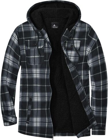 SCODI Men's Flannel Jacket Sherpa Lined Hoodies Zip Up Fleece Plaid Shirt Jackets Winter Outdoor Coat Warm Outwear in Saudi Arabia