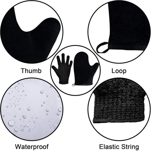 Self Tanning Mitt Applicator Kit, Includes Velvety Self Tanner Mitt, Back Tanning Applicator, Exfoliating Glove, Angled Self Tanner Brush for Sunless Tan Lotion Mousse Gel (Black, 4 Pack) in Saudi Arabia
