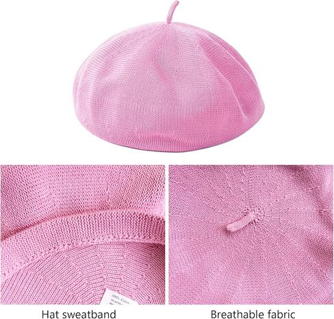 قبعة بيريه قطنية فرنسية صيفية محبوكة وناعمة ورقيقة، قبعة رسامين فضفاضة وفضفاضة، لون سادة للنساء in Kuwait