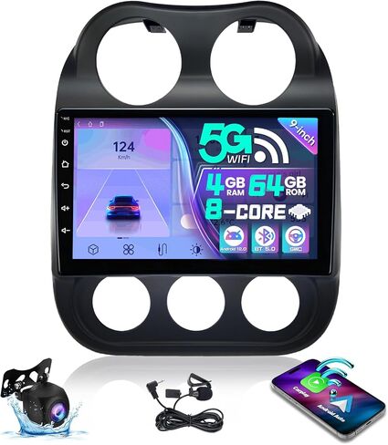 ستيريو سيارة لسيارة Jeep Compass Patriot 2010-2016، Android 12 5G WiFi 8 Core IPS شاشة تعمل باللمس مع كاميرا احتياطية Apple Carplay Android Auto 48EQ Bluetooth WiFi MirrorLink SWC in Kuwait