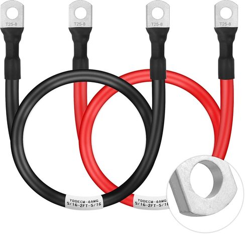 كابل بطارية 4 قياس 3FT، 4AWG كابلات عاكس طاقة البطارية (1 إيجابي و1 سلبي) مع أطراف العروات 5/16 بوصة للسيارات البحرية الشمسية والقوارب البحرية والدراجات النارية للسيارة in Kuwait