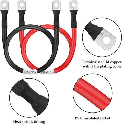 كابل بطارية 4 قياس 3FT، 4AWG كابلات عاكس طاقة البطارية (1 إيجابي و1 سلبي) مع أطراف العروات 5/16 بوصة للسيارات البحرية الشمسية والقوارب البحرية والدراجات النارية للسيارة in Kuwait