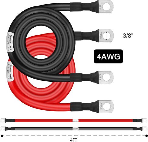 Battery Cable 4 Gauge 3FT, 4AWG Battery Power Inverter Cables (1 Positive & 1 Negative) with 5/16" Lugs Terminals for Automotive Solar Marine Boat RV Car Motorcycle in Saudi Arabia