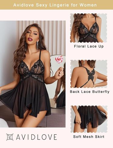 Avidlove Sexy Lingerie for Women V-Neck Lace Babydoll Mesh Chemise Sleepwear Boudoir Outfits in Saudi Arabia
