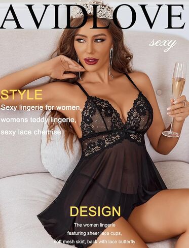 Avidlove Sexy Lingerie for Women V-Neck Lace Babydoll Mesh Chemise Sleepwear Boudoir Outfits in Saudi Arabia