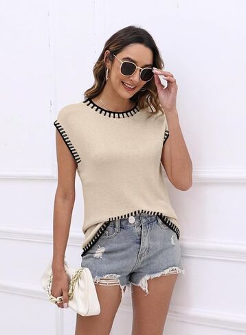 Womens Cap Sleeve Sweater Vest Summer Tops Sleeveless Tank Tops 2024 Trendy Spring Clothes Striped Short Sleeve Shirts in Kuwait