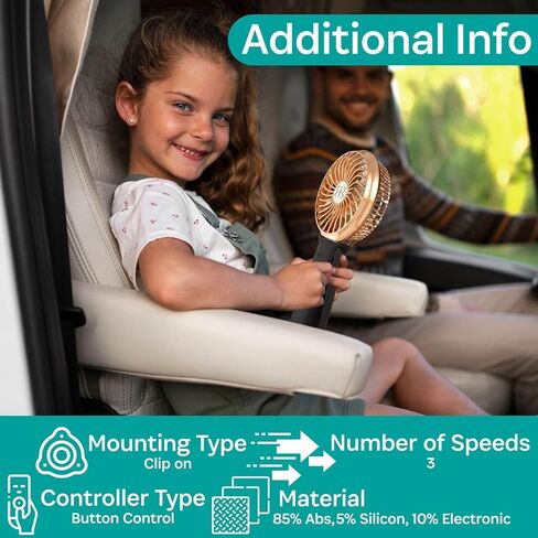 Buggygear - مروحة TURBO 3 سرعات USB قابلة لإعادة الشحن ، أبيض/ذهبي وردي in Kuwait