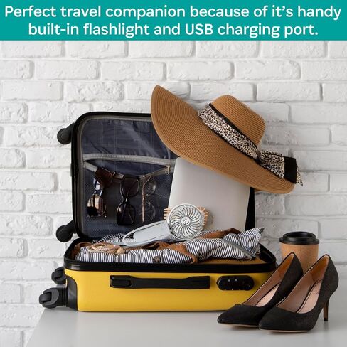 Buggygear 3 Speed USB Rechargeable Fan - Portable Clip Fan with Power Bank and LED Flashlight, Travel Must Haves for Camping, Dorms, and More, White/Rose Gold in Saudi Arabia