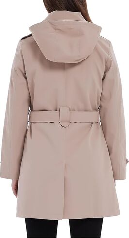 Women's Double Breasted Trench Coat Classic Lapel Belted Windproof Jacket with Detachable Hood in Saudi Arabia