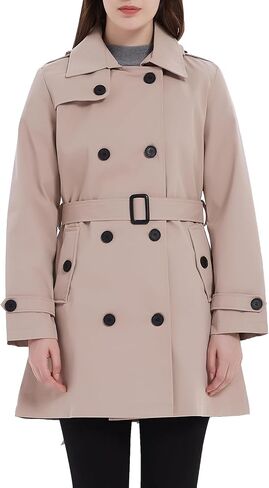 Women's Double Breasted Trench Coat Classic Lapel Belted Windproof Jacket with Detachable Hood in Saudi Arabia