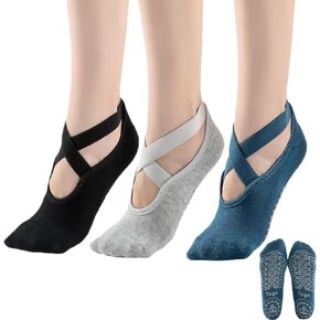 3 Pairs Yoga Socks Grip Pilates Socks for Women, Non Slip Pilates Socks, Athletic Sock