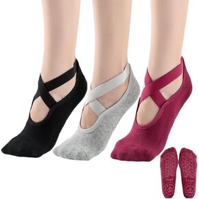 3 Pairs Yoga Socks Grip Pilates Socks for Women, Non Slip Pilates Socks, Athletic Sock
