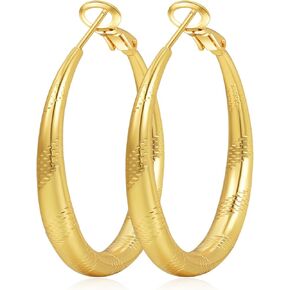 Gold & Silver Hoop Earrings for Women, 14k Gold Plated Big Hoop Earrings with 925 Sterling Silver Post, Hypoallergenic Thick Large Hoop Earrings (40/50/60/70mm)