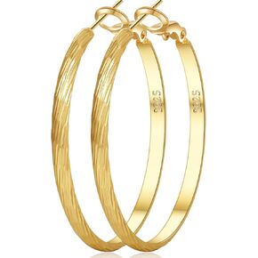 Large14K Real Gold Plated Hoop Earrings for Women 925 Sterling Silver Hoop Earrings Hypoallergenic Lightweight Wide Thick Hoops Earrings for Women