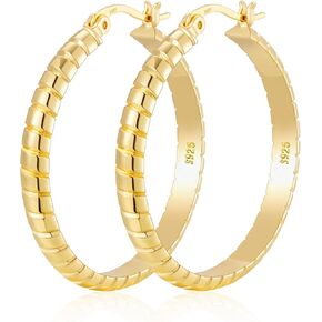 S925 Sterling Silver Hoop Earrings 4MM Wide Large Gold Silver Hoop Earrings for Women Hypoallergenic Lightweight Big Hoop Earrings for Women 30/40/50/60/70mm