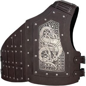 HiiFeuer Viking Embossed Dragon Faux Leather Chest Armor, Medieval Vintage Mercenary Adjustable Vest Armour Knight Body Armor