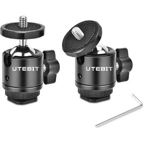 UTEBIT 2 Pack Tripod Ball Head with Hot Shoe Mini Ball Head Camera Mount Adapter 360° Panoramic BallHeads 1/4" Screw Thread Compatible for Vive Flash Light DSLR