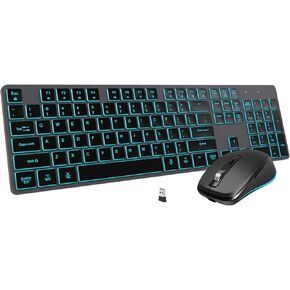 Wireless Backlit Keyboard, Rechargeable USB Silent Keyboard, 2.4G Cordless Full Size, Compatible with Apple iMac, MacBook and PC, Computer Laptop, Space Gray…