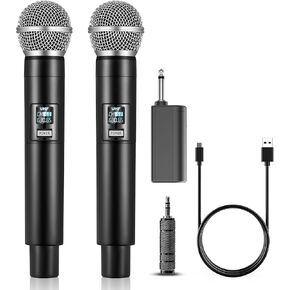 ALPOWL Wireless Microphone, UHF Dual Handheld Cordless Microphone with Rechargeable Receiver, 40H Duration, 200ft Range, Microphone for Singing, Karaoke, Church, Speech, Wedding, Party Singing