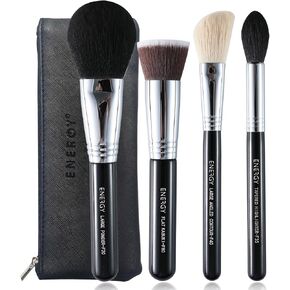 ENERGY Makeup Brush Set 4PCS Premium Synthetic Powder Foundation Blush Contour Bronzer Highlighter Makeup Brushes with Black PU Bag Professional Vegan Face Brushes