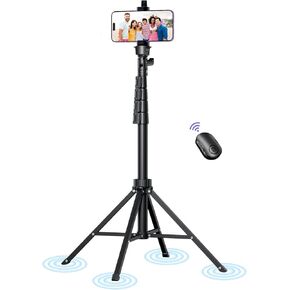 Fugetek 67" Professional Cell Phone Tripod, Portable All in One, Bluetooth Remote, Phone Holder, Compatible with iPhone & Android Devices, Non Skid Feet, Black