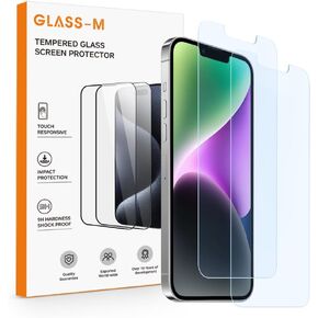 GLASS-M [2 Pack] Anti-Blue Light Screen Protector for iPhone 14/13/13 Pro (6.1 Inch), Blue-light Blocking Tempered Glass Protective Film, Block Blue Ray Reflector Cover