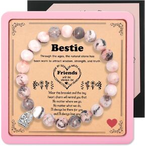 Sensi Blue Friend Gifts for Women, Friendship Gifts for Women, Happy Birthday Gifts, Meaningful Gifts for BFF Bestie Girls Friends with Gift Message Card, Natural Stone Elephant Bracelet