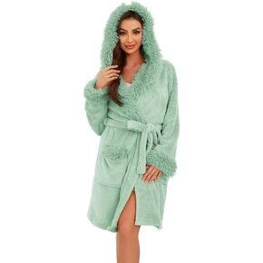 Women Hooded Plush Short Robe Soft Warm Fleece Bathrobe Fluffy Cute Spa Robe in Kuwait