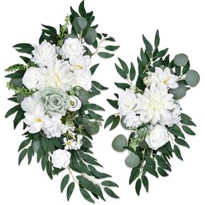 DearHouse Faux Flower Swag Set of 2, Wedding Welcome Signs Floral Decoration for Reception, Ceremony, Artificial Flower Swag with Flowers and Leaves (Blue)