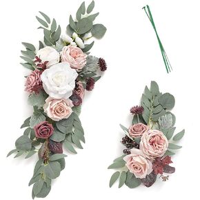 2Pcs Artificial Wedding Arch Flowers Kit, Artificial Wedding Arch Flowers for Wedding Sign, Floral Swag Dusty Wedding Decor for Ceremony and Reception Backdrop Decoration(Light Pink)