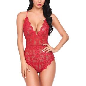 Lace-Trimmed One Piece Lingerie for Women: Deep V-neck Teddy with Snap Crotch for Sexy and Comfortable Fit
