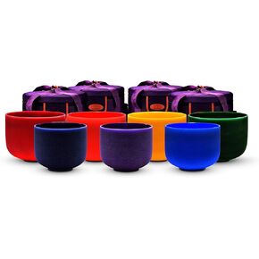 TOPFUND 432 Hz Chakra Set of 7 Crystal Singing Bowls 6-10 inch with Heavy Duty Carrying Cases and Singing Bowl Mallets